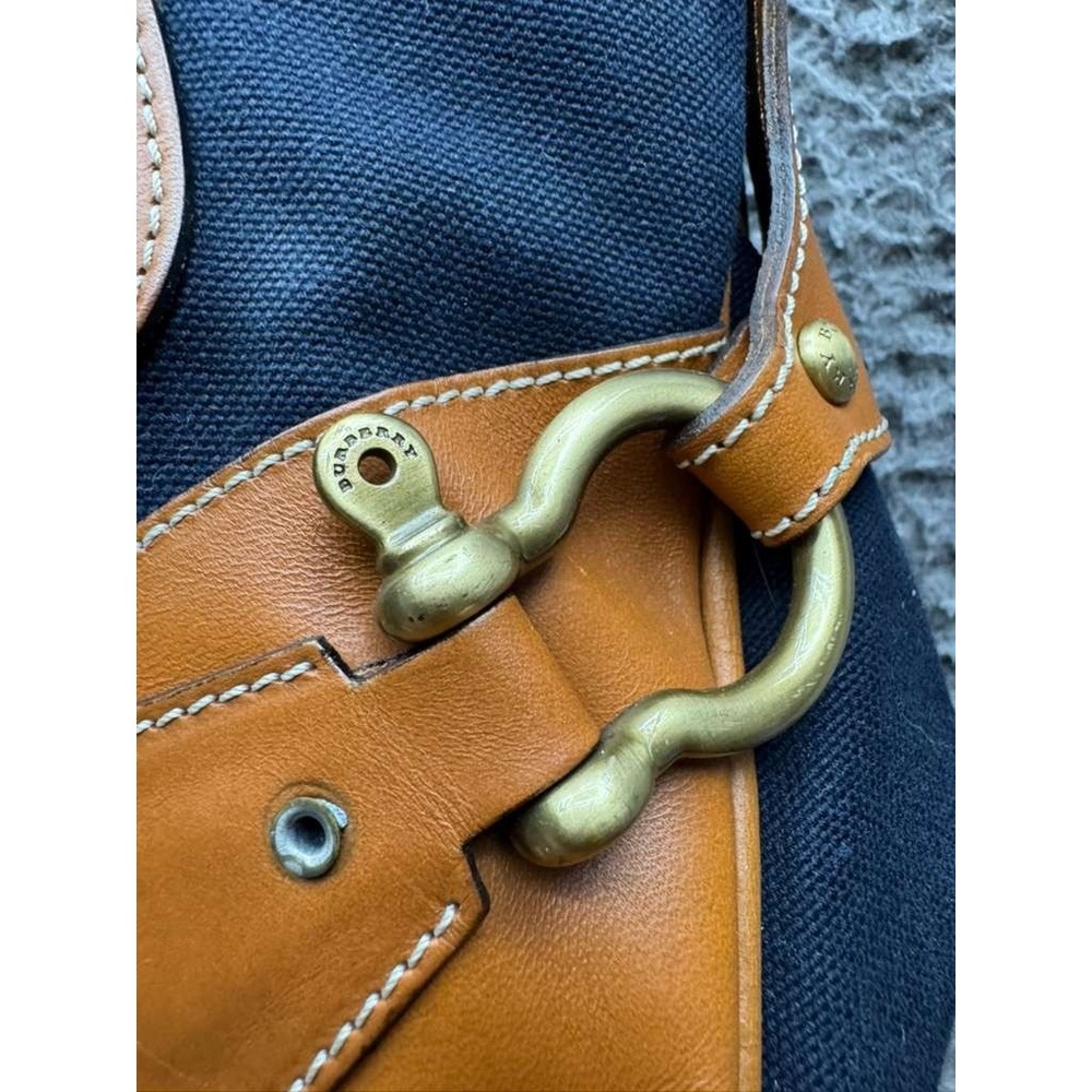 Vintage Burberry London Women' s Canvas Leather Trim Top Handle Bag‎ Navy Blue - Picture 13 of 16